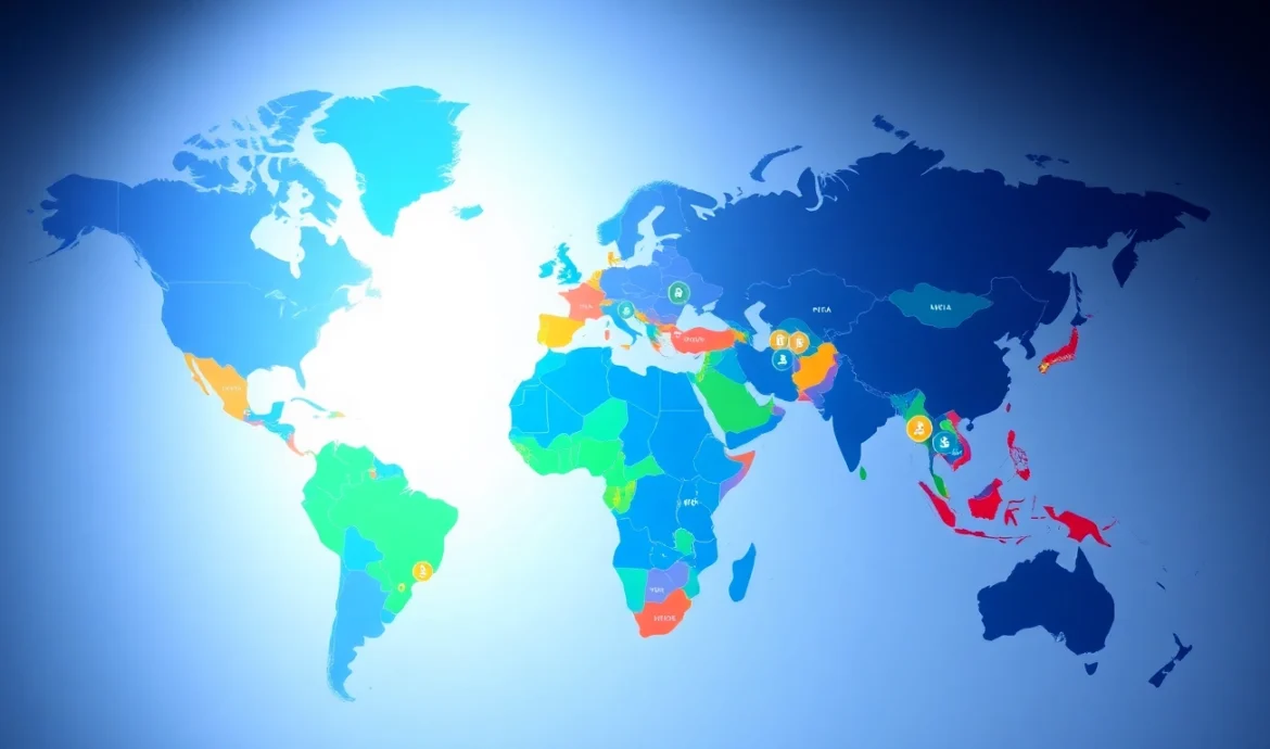 Global map showcasing crypto-friendly countries encouraging crypto investment and relocation options worldwide.