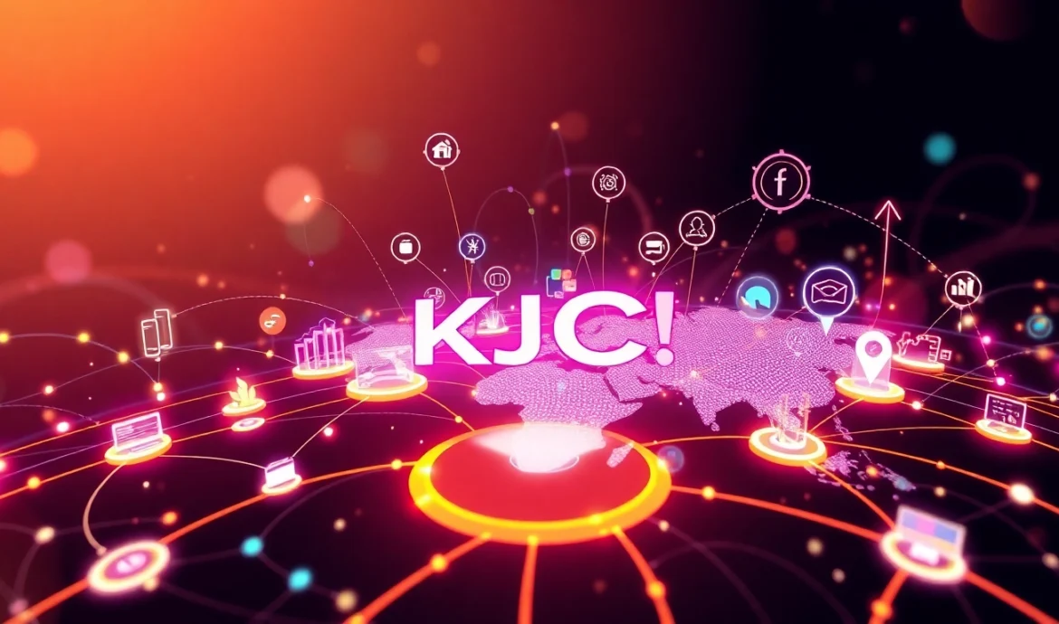 KJC logo with a modern digital background, symbolizing global connectivity and technological innovation, emphasizing trust and professionalism.