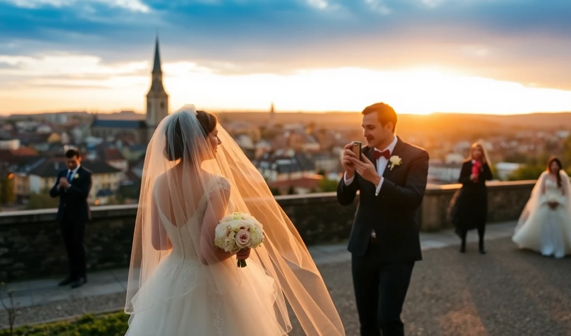 Engagement photo for blog mariage liège showing a joyful couple capturing their special day in Liège's historic city center