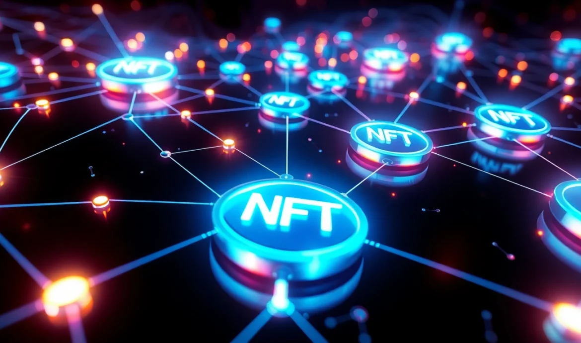 Professional presenting latest Blockchain and NFT Technology News in a modern digital studio