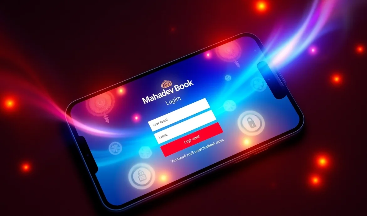 Secure Mahadev book login screen on a mobile device with Indian motifs and digital security elements
