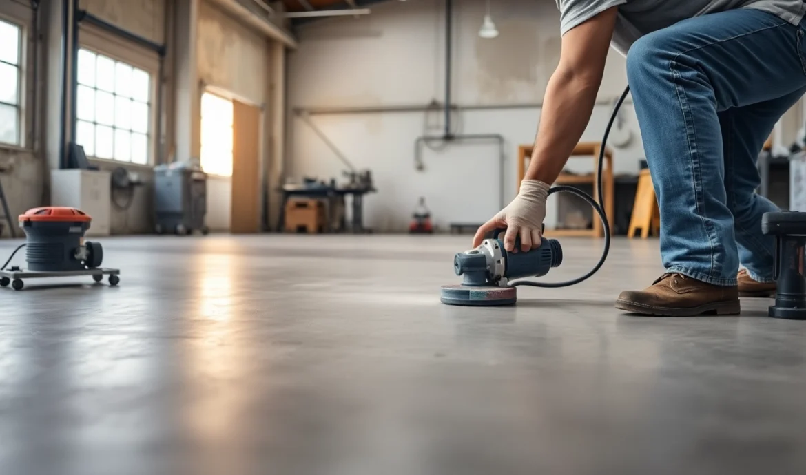 Skilled worker performing floor preparation in Birmingham to ensure smooth, level surfaces for