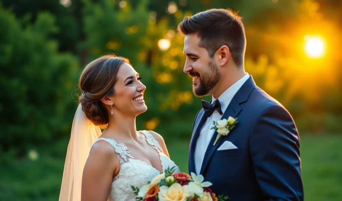 Skilled eskuvo fotos captures a natural outdoor scene of a happy couple during golden hour
