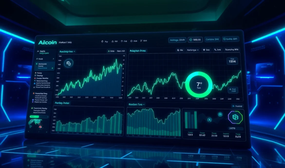 Aicoin digital market analysis with real-time charts and blockchain icons